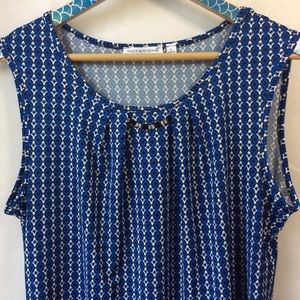 Notations Blue Black Jeweled Sleeveless Top L